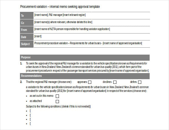 internal memo seeking approval doc format template