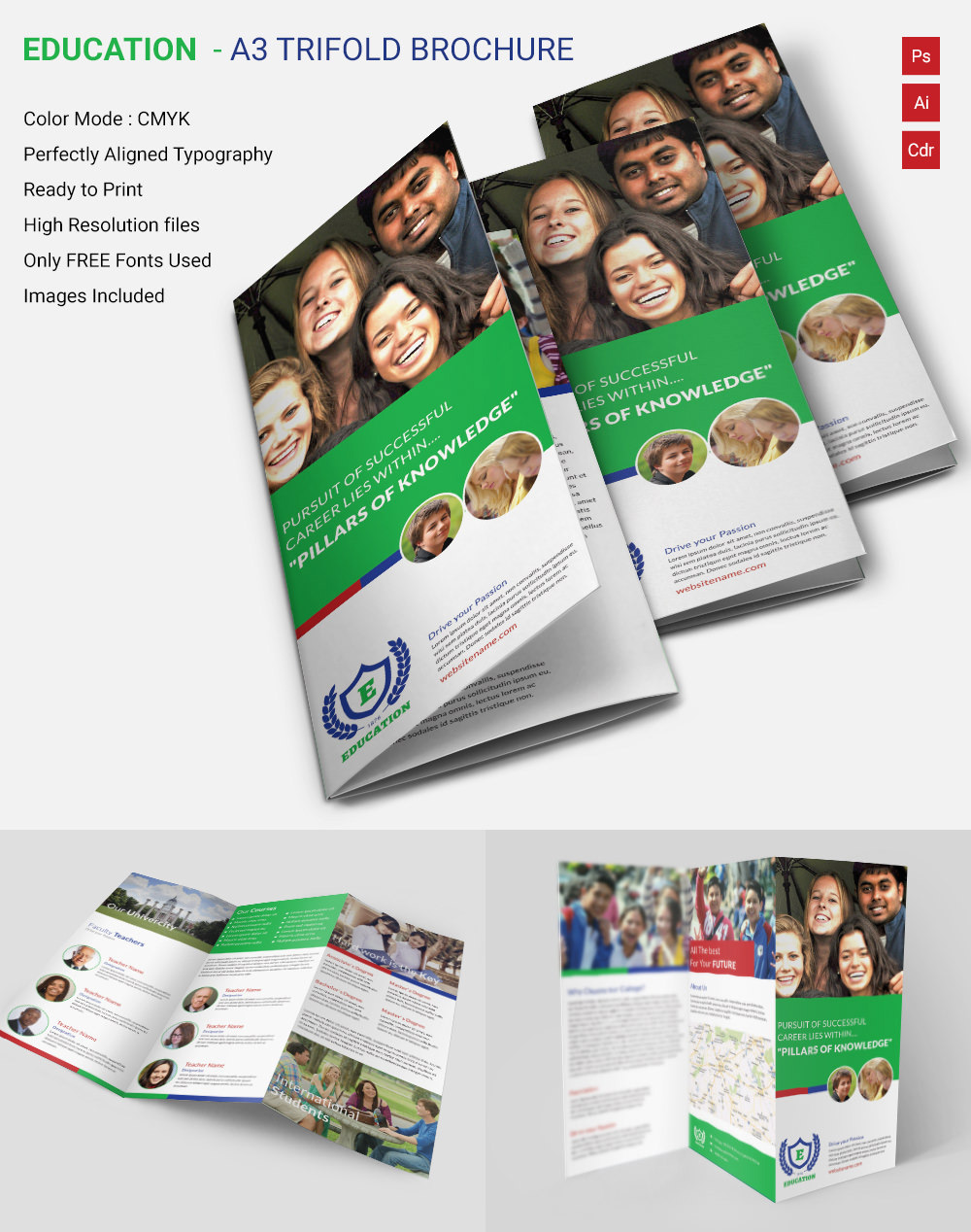 education a3 tri fold brochure