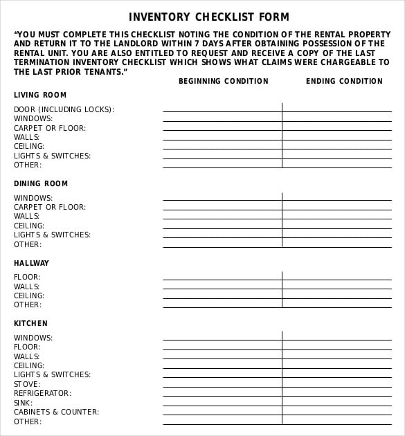 simple pdf template to download property inventory