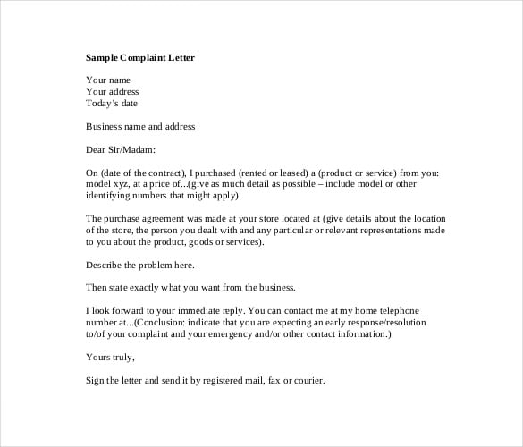 business complaint letter