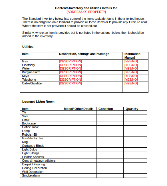 12+ Tenancy Inventory Templates 14+ DOC, Excel, PDF