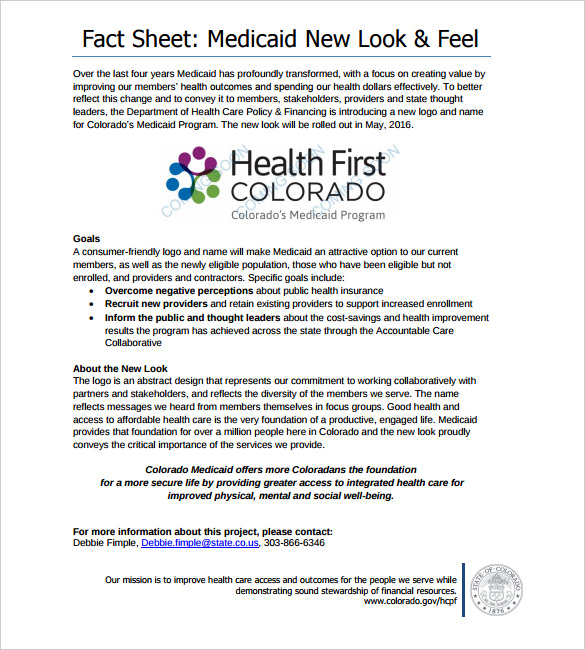 sample health first colorado fact sheet template free download