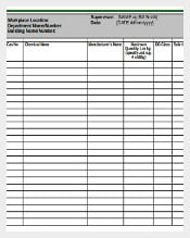 Hazardous Chemical Register Inventory Sheet