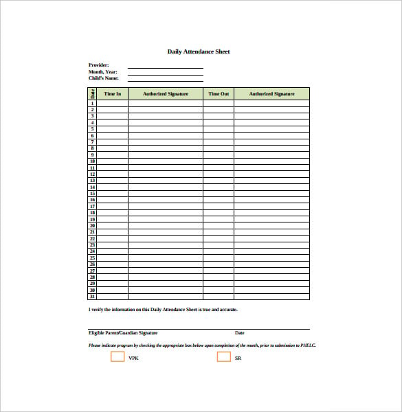 daily attendance sheet pdf format free download
