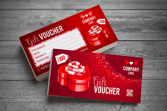 red gift box in heart shape gift voucher template