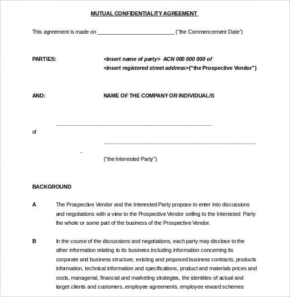 mutual confiedntiality agreement