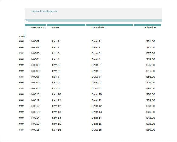 liquor inventory spreadsheet template
