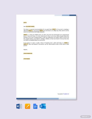 adoption reference letter for friend template