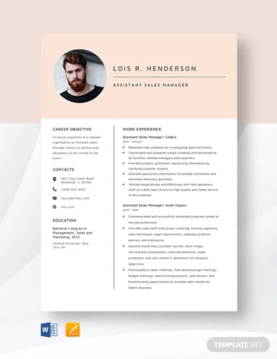 assistant sales manager resume template