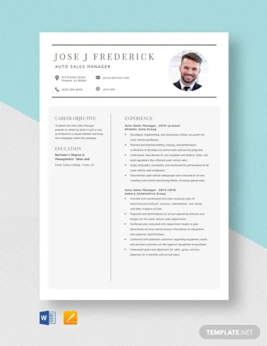 automotive sales manager resume template