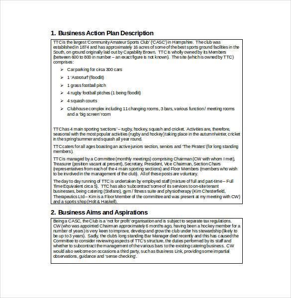 business action plan doc template