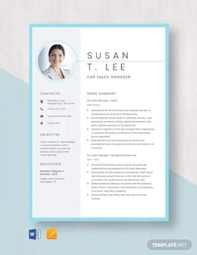 car sales manager resume template