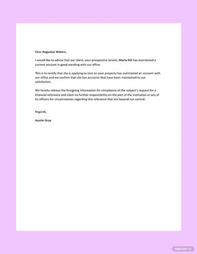 financial reference letter for landlord template