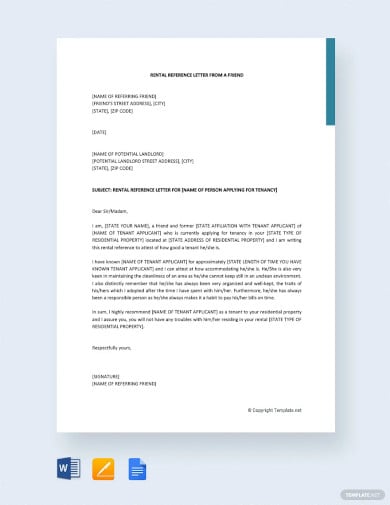 rental reference letter from friend template