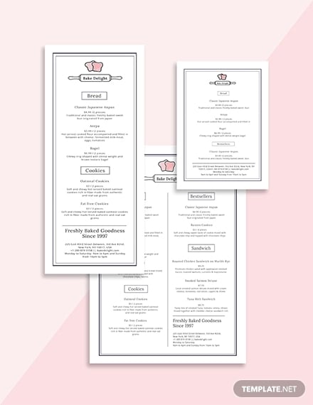 simple bakery menu template