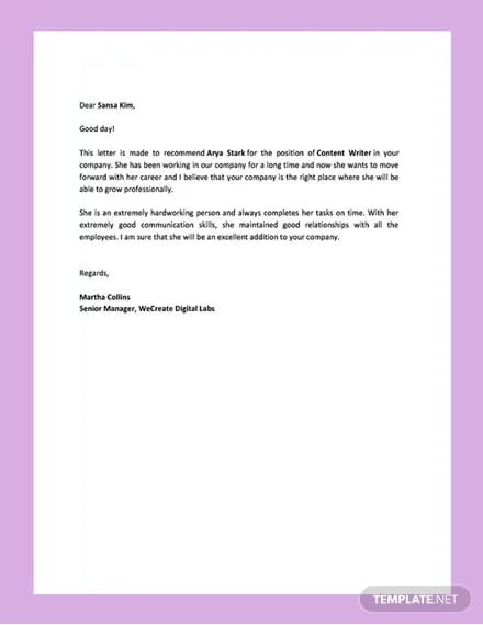 work reference letter template