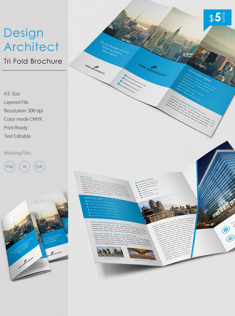 Stunning Design Architect A3 Tri Fold Brochure Template