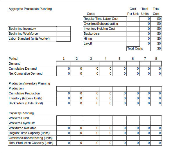 aggregate production planning inventory template free download