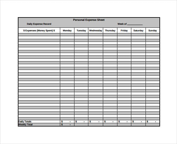 format of personal expense sheet free download