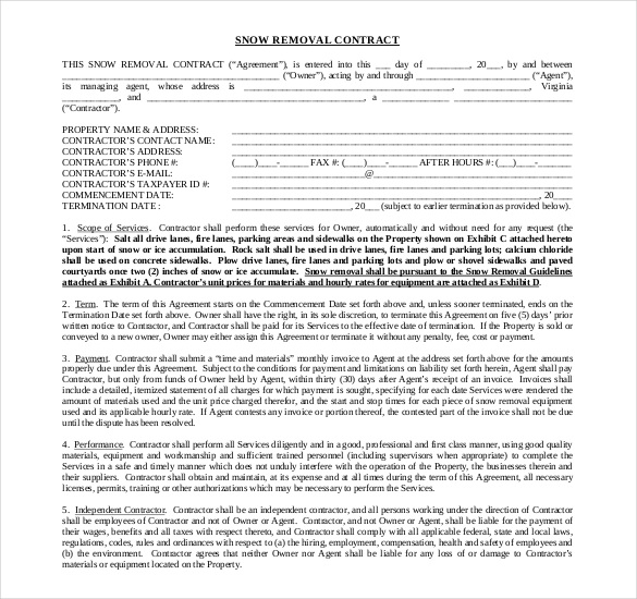 20 Snow Plowing Contract Templates Google Docs Pdf Word