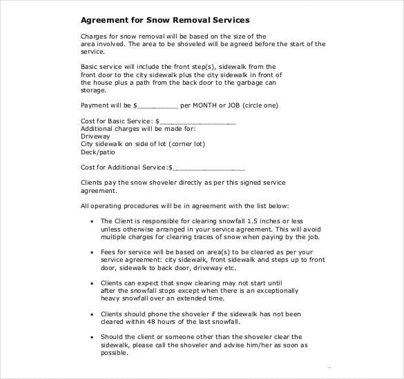 snow plow contract template pdf