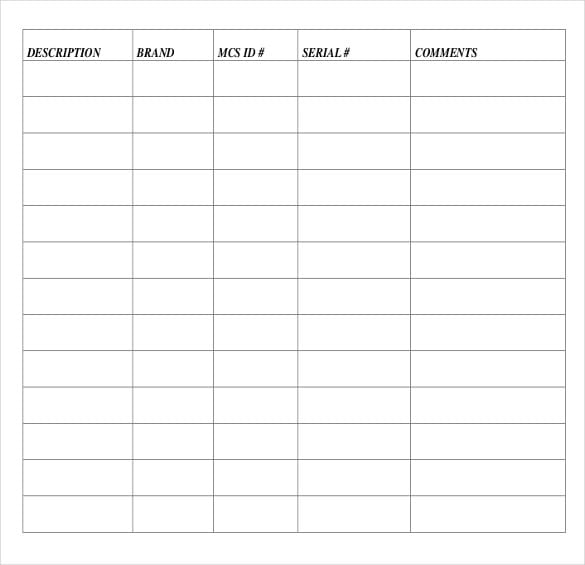 equipment inventory form sample template
