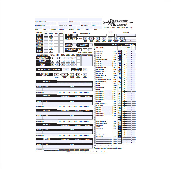 9+ Sample Character Sheet Templates Free Sample, Example, Format