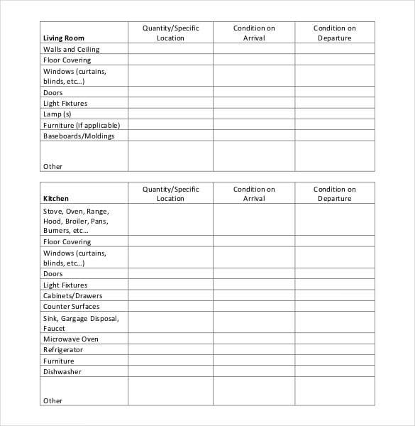 free rental inspection inventory checklist example