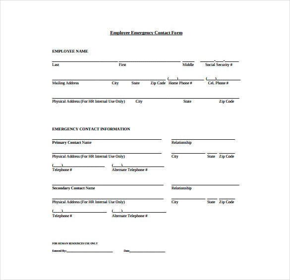 employee emergency contact sheet pdf format free download