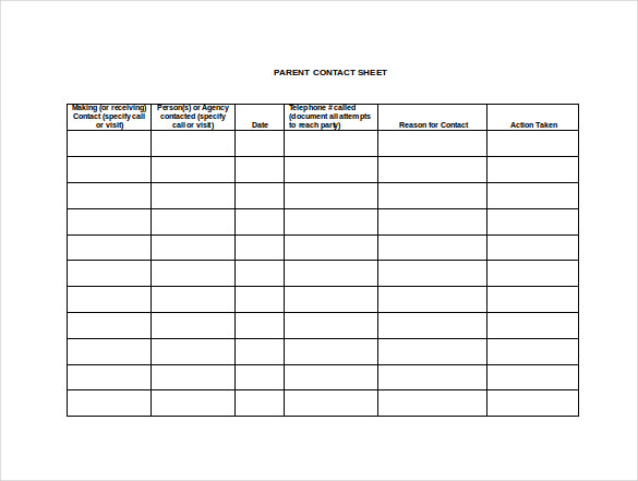 13 Contact Sheet Templates DOC PDF