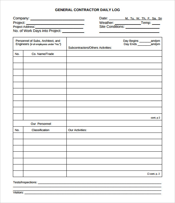 Construction Daily Progress Report Template