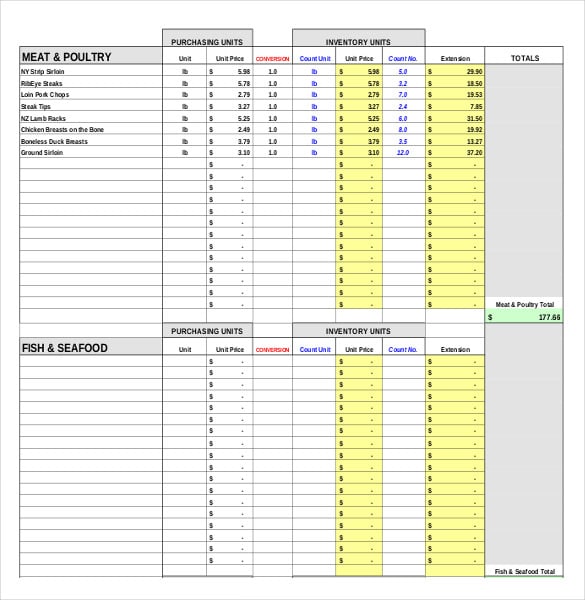 restaurant inventory template pdf free download