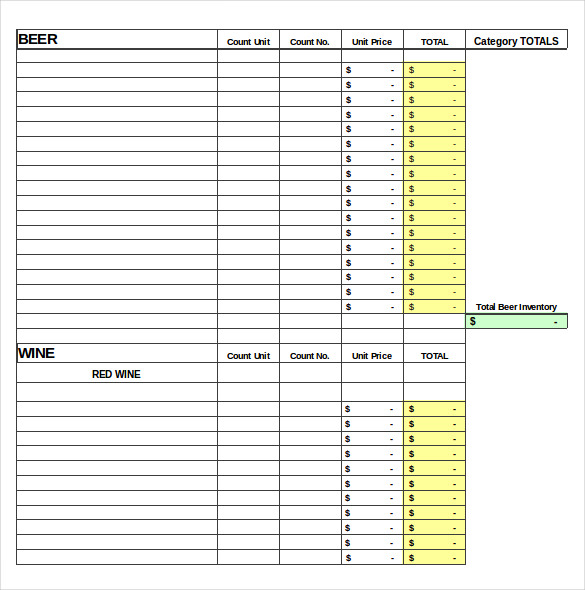 restaurant inventory template