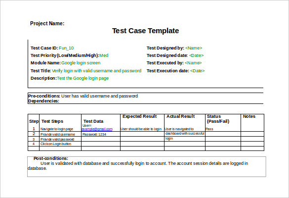 excel test case template