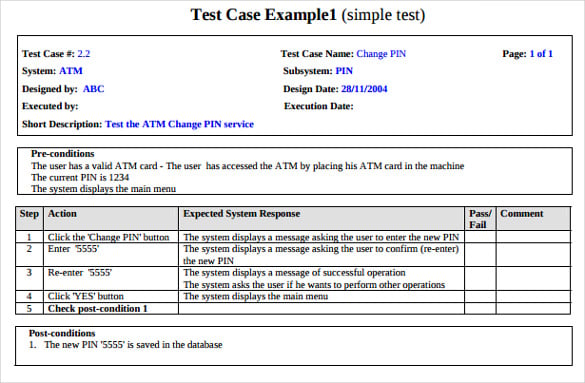printable software engineering test case with example