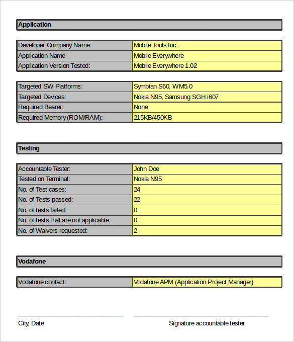 application developer internal test cases template excel format