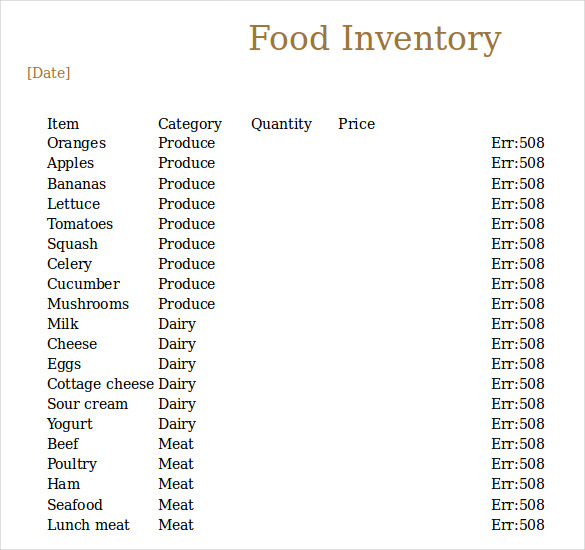 food inventory free download excel