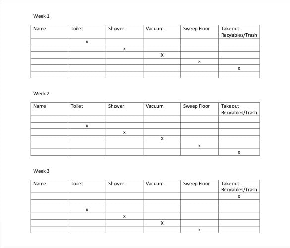 week rotation cleaning schedule pdf free template