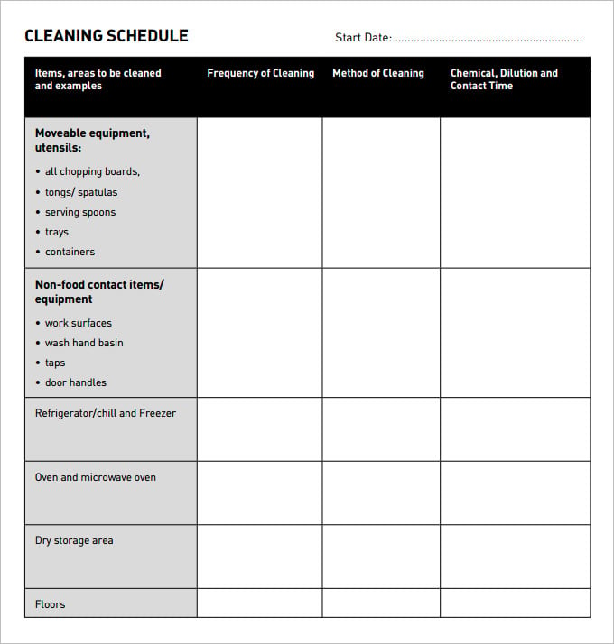 free kitchen cleaning schedule templates