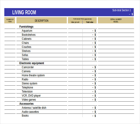 excel property inventory form