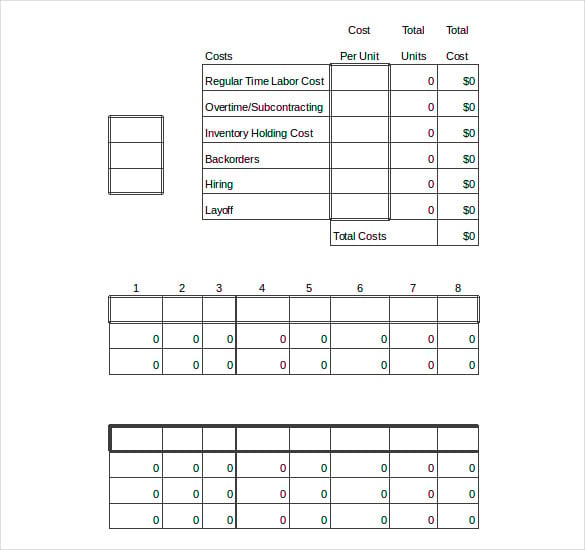 aggregate production planning inventory form sample template