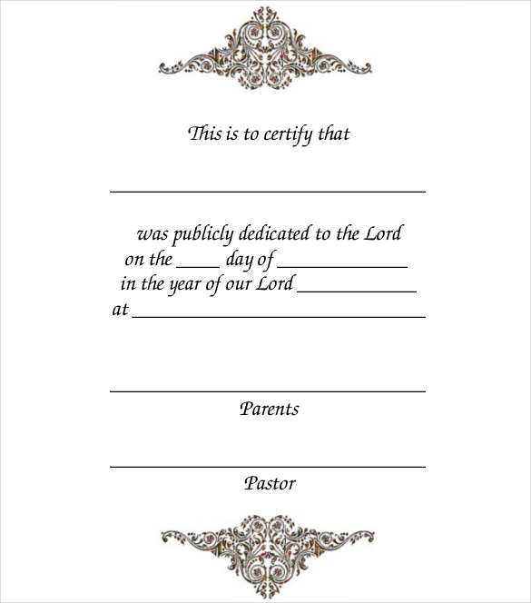 printable baby dedication certificate template