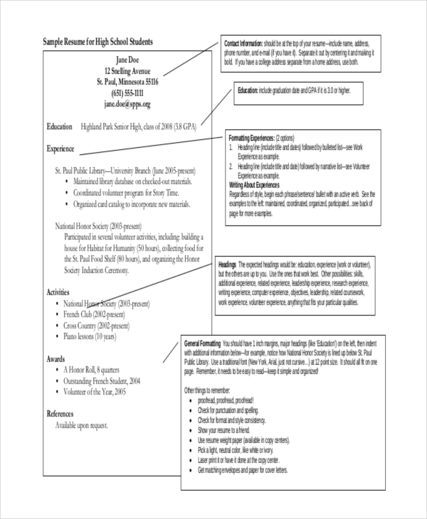 high school student resume template doc