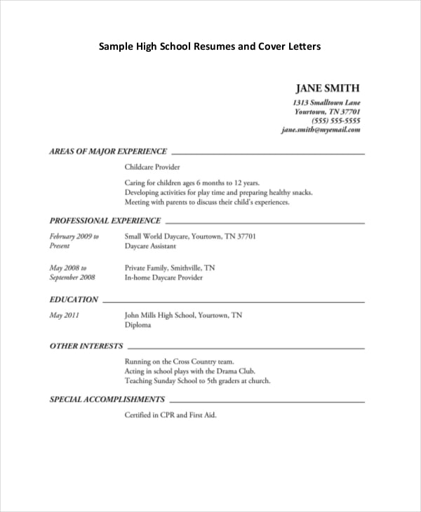 college resume template for high school students