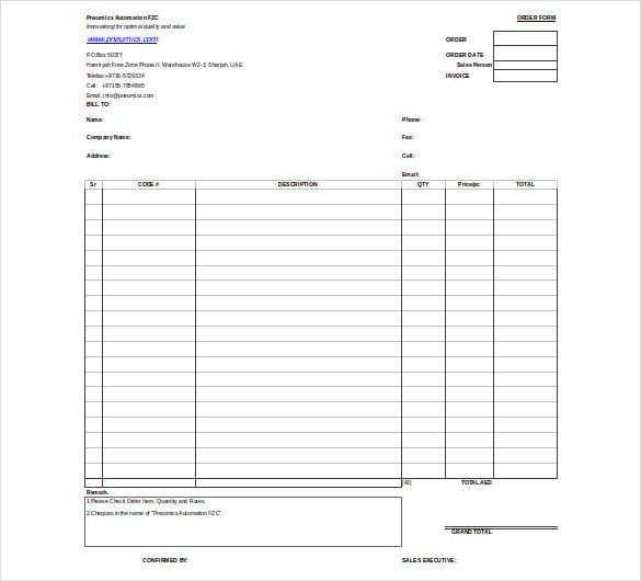 sales order invoice free download excel template