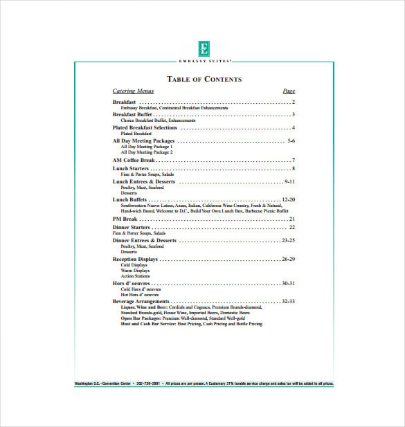 pdf free wascces catering menu template download