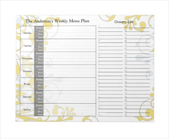 yellow floral weekly personalized menu planner notepad template download