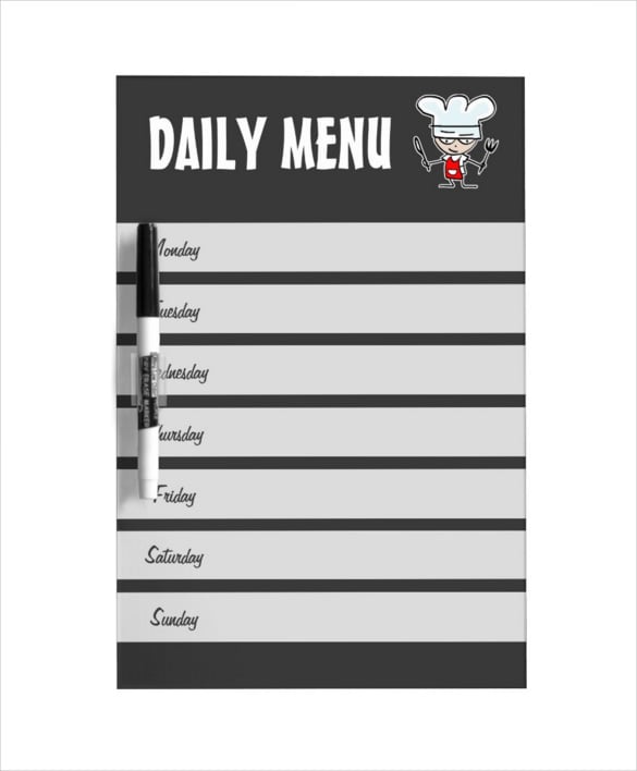 weekly menu calendar dry erase board template download