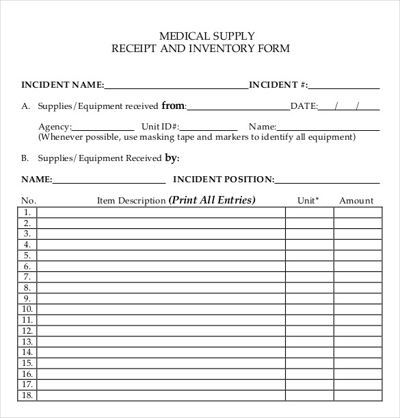 pdf template of medical supply receipt inventory form