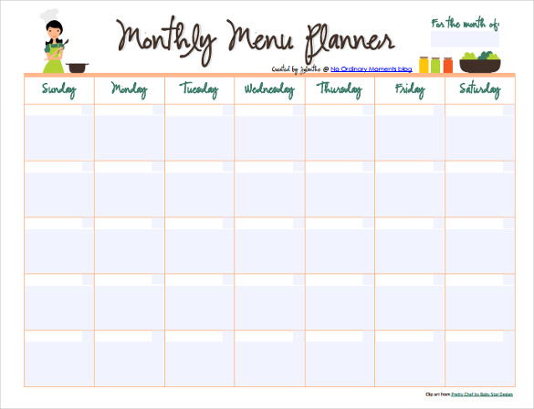 4 Monthly Menu Template Free Sample Example Format Download Free 